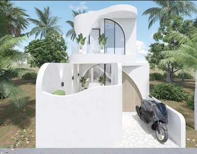 Luna 1BR at Nesara Bay City Lombok — Sculpted white forms, softly curved