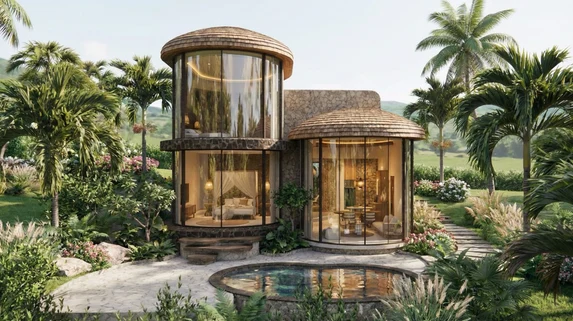 Halo 3BR at Nesara Bay City Lombok — A circular tower in timber and glass