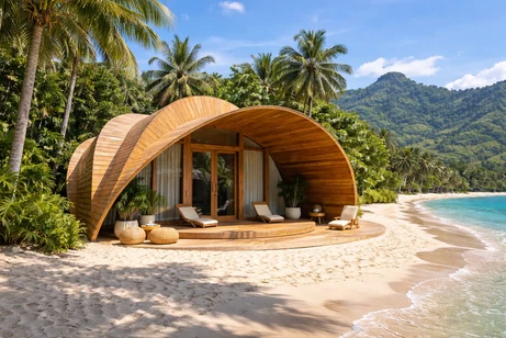 Palma 1BR at Nesara Bay City Lombok — A timber shell open to the valley