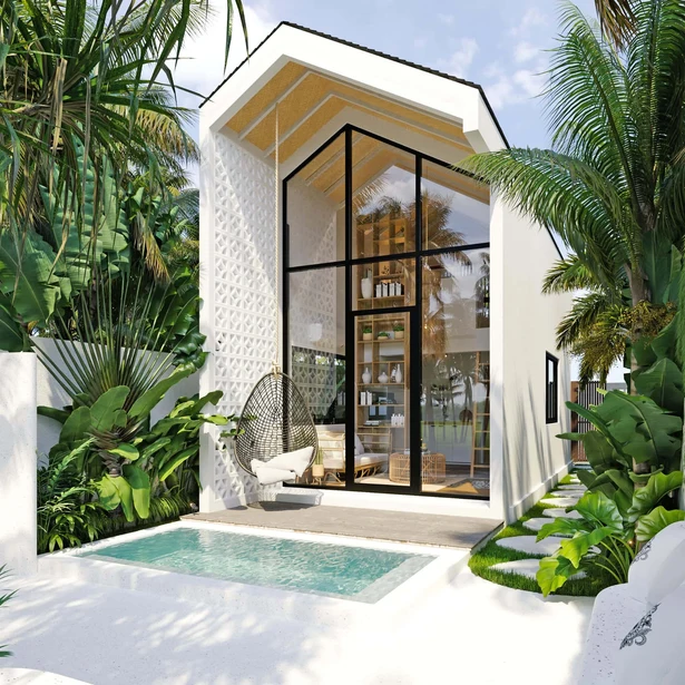 Lotus 2BR at Nesara Bay City Lombok — Black-framed glass in a green frame