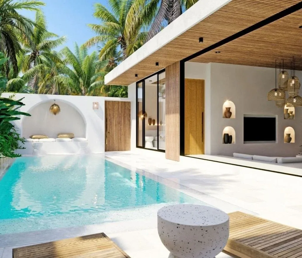 Modern private villa with tropical garden