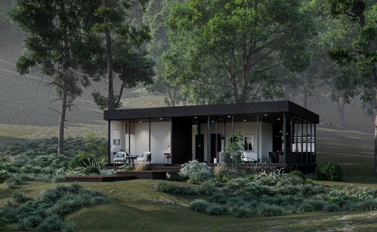 Glass 3BR at Nesara Bay City Lombok — Low, dark and set into the jungle
