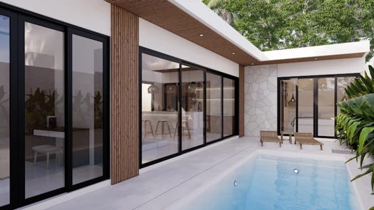 Lilly 3BR at Nesara Bay City Lombok — A pool corridor through the plan