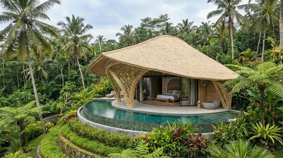 Amani 1BR at Nesara Bay City Lombok — Thatched roof, tropical calm